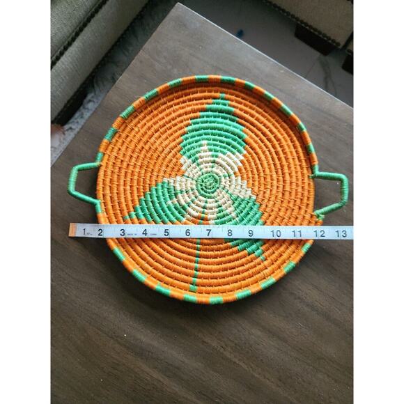 11" Weave Basket-Seafoam green & Orange.Bread or Wall/Table Decor Plate Charger - Picture 3 of 3